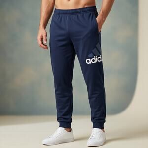 adidas Men's Joggers Navy Blue Big Logo Fleece Track Pants Size L